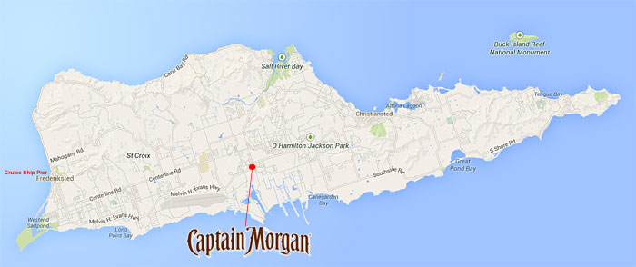 Captain Morgan's St. Croix location on a map.