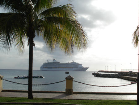 A crusie ship visits Frederiksted on St Croix.