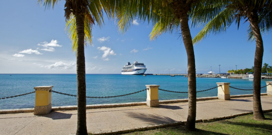 A cruise ship at the dock in Frederiksted, St Croix.