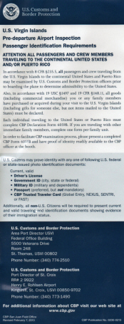 U. S. Virgin Islands Passenger Identification Requirements