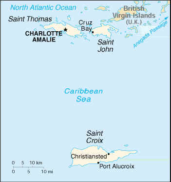 U.S. Virgin Islands Map showing St. Croix's location