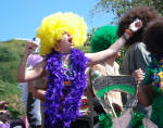 Revelers on a float in the Mardi Croix parade.