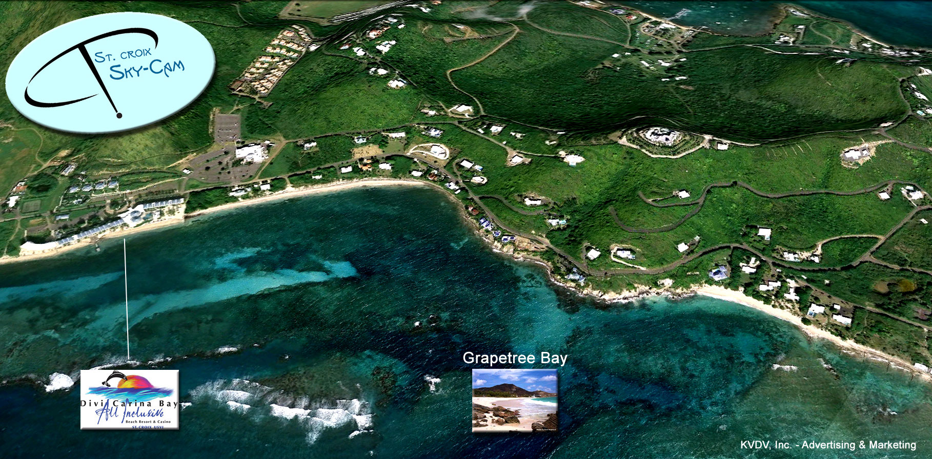 Aerial view of Divi Carina Bay Beach Resort and Casino and Grapetree Bay