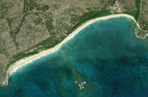 Aerial view of Manchenil Bay beach on St. Croix.