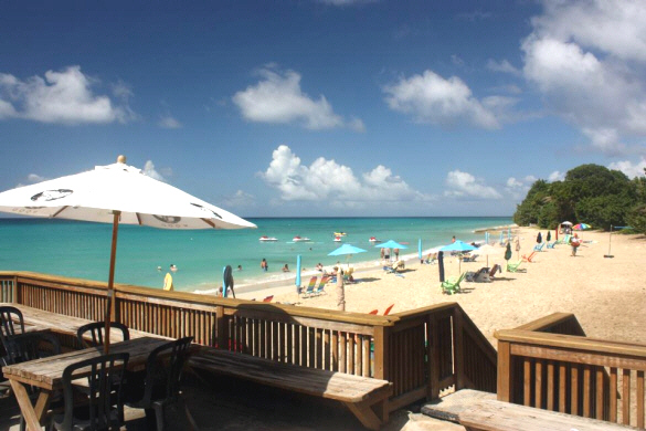 A view of Rainbow Beach from the deck of Rhythms Beach Bar.