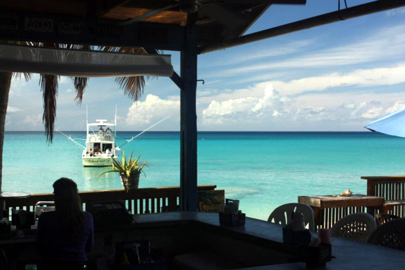 View of the Caribbean from the bar at Rhythms at Rainbow Beach.