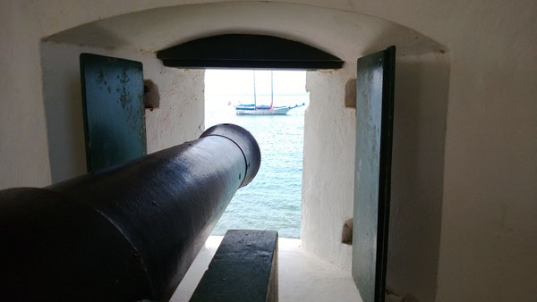 Fort Christiansvaern cannon looking through a window.