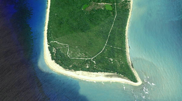 An aerial view of the Sandy Point National Wildlife Refuge and beach on St. Croix.