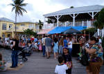 Peaople gathering on the boardwalk for the St Croix boat parade.
